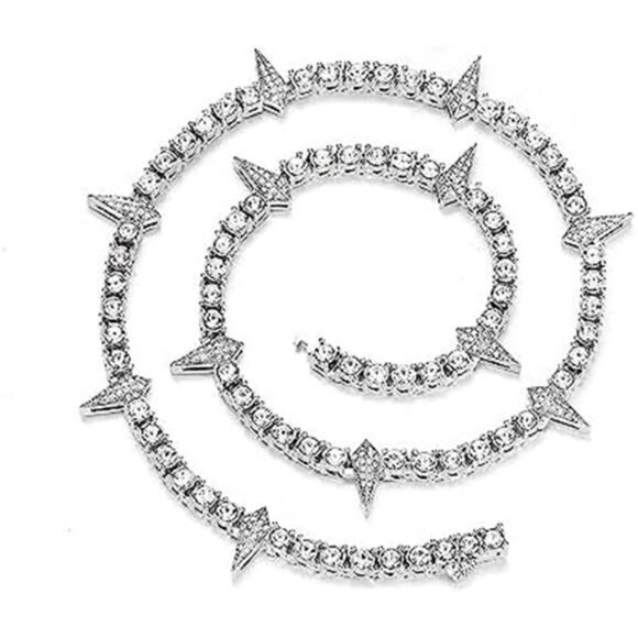 Spikes Iced Out Chain For Men Zircon Tennis Chain Trendy Cool Rapper Trendy